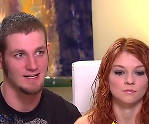 Ginger couple gets naked and horny in a hot meeting